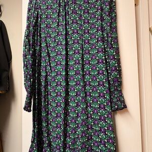 Anna Sui Vibrant Purple and Green Long Sleeve Dress knee length. Never worn
